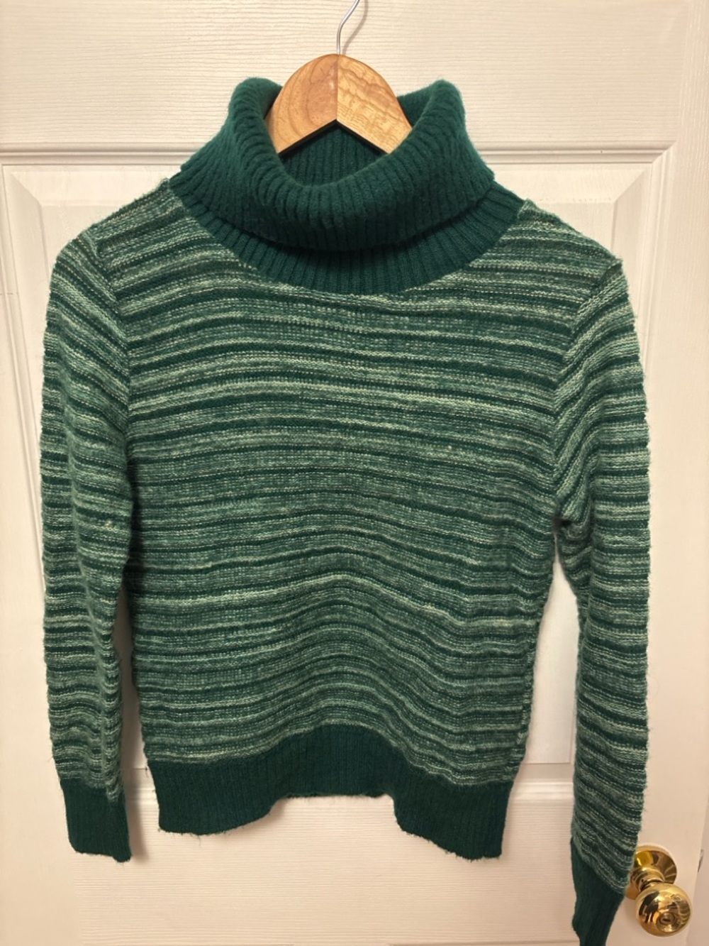 Vintage Mohair Green Turtleneck Stripe Knit Sweater